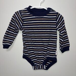 Sprockets navy brown striped long sleeve body suit boys 3-6 m 100% cotton